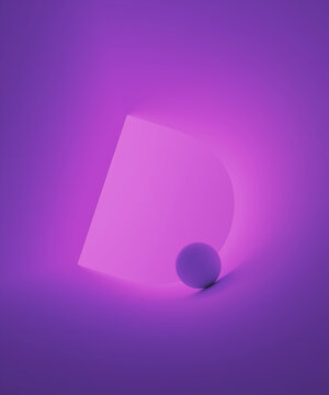 Purple colored illuminated abstract alphabet D with 3D sphere