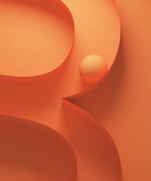 Orange colored abstract alphabet B with 3D sphere