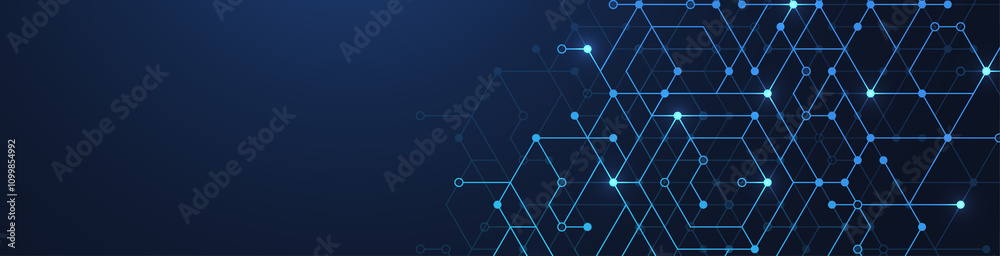 Poster Artificial Intelligence or machine learning illustration design. Quantum computer technology concept with circuit board and motherboard texture background design. Waves flow quantum explosion