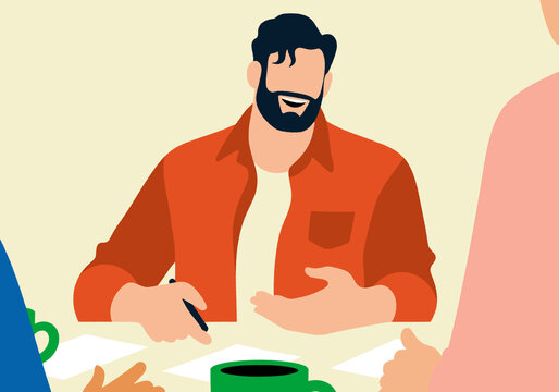 Man doing paperwork with colleagues in office