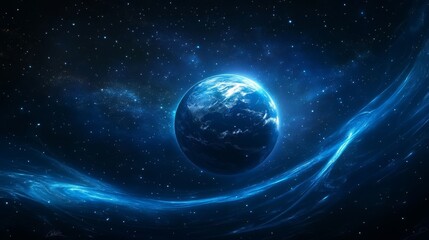 Obraz premium Earth in the universe, gradient 3D blue technological curves, blue background, blue earth background.