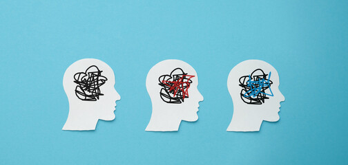 Human head figures, attention deficit hyperactivity disorder, ADHD symptom, mental health, confused mind