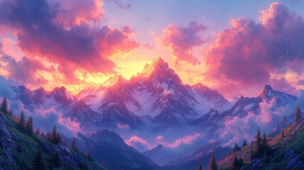 Obraz premium sunset in the mountains