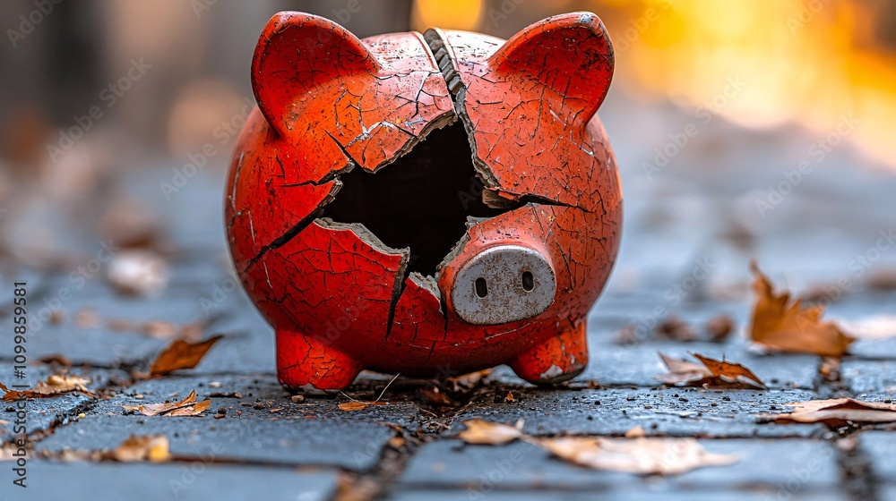 Poster A symbolic image of a broken piggy bank being repaired as a metaphor for rebuilding finances Stock Photo with side copy space