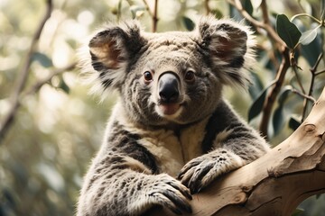 Obraz premium A close-up of a koala resting on a tree branch in a natural setting.