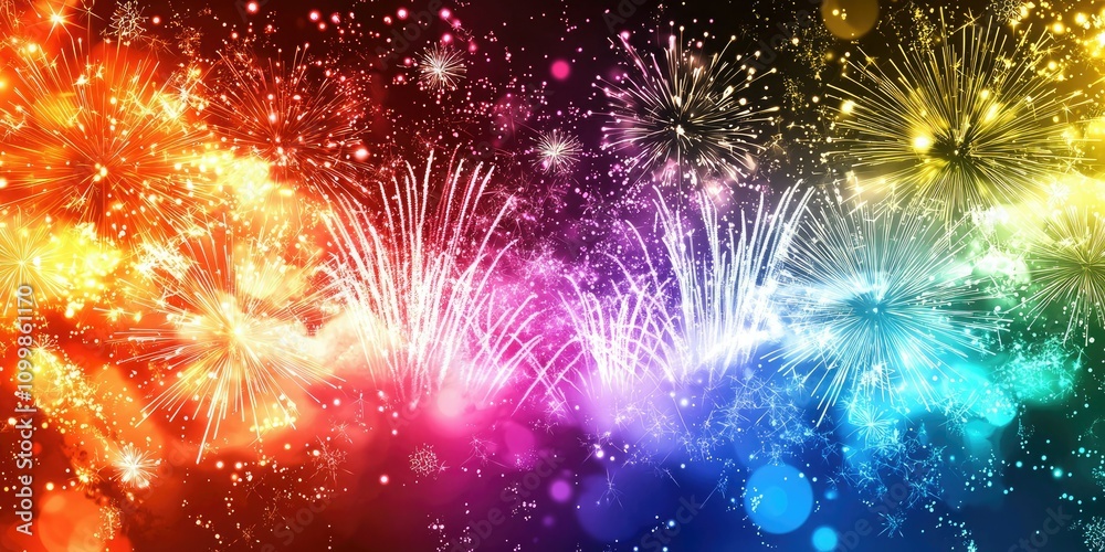 Poster Vector design with Happy New Year text and fireworks in colorful style 