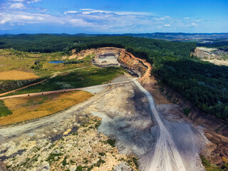 Aerial view of an surface mining pit