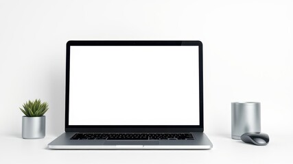 Fototapeta premium Laptop computer mockup on white background with blank screen for website or app design, background, computer, laptop