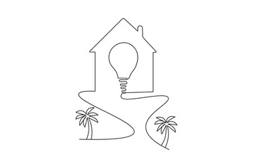 Fototapeta premium House one line drawing of minimalist vector icon with black and white background 