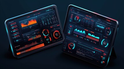 Fototapeta premium Digital Devices with Data Visualization Interfaces