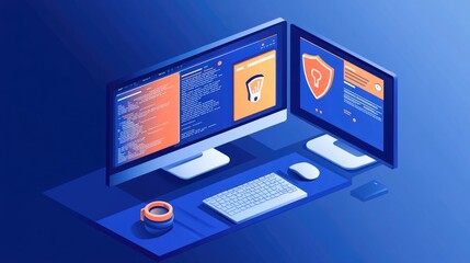 Modern Dual Monitor Computer Setup with Visual Displays