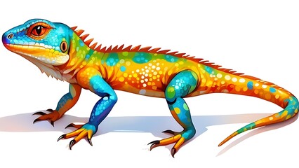 Bright painted lizard on a white background
