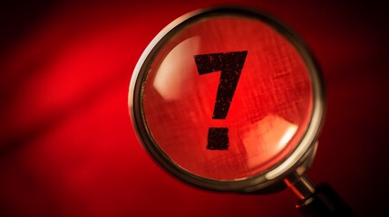 Magnifying Glass Reveals A Question Mark On Red Background