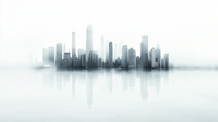 Fototapeta premium Serene Cityscape Modern Skyline Reflection