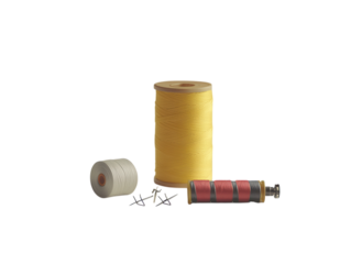 Sewing supplies including thread, scissors, and pins, isolated on a white background.  PNG transparent.