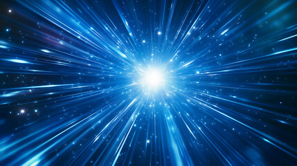 Bright Blue Light Ray and Starburst Background with Speed and Flash Effects for Creative Design 