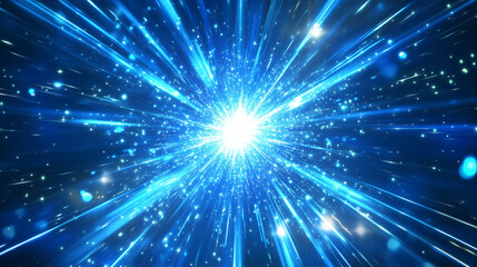 Obraz premium Bright Blue Starburst Background with Glowing Laser and Energy Effects for Dynamic Design 