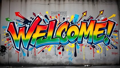 Wildstyle Graffiti Mural, Bold WELCOME Design