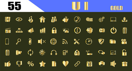 ui ux icon set, user interface icons collection. gold sign. flat icon.