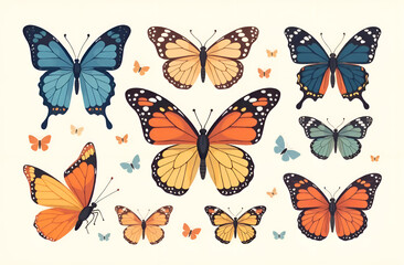 Butterfly collection. Colorful Butterflies clipart set.