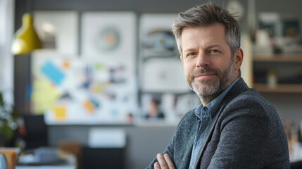 Fototapeta premium Confident creative professional man in modern office setting