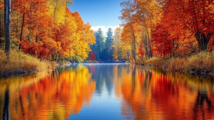 Obraz premium Autumn Trees Reflecting in Calm Water