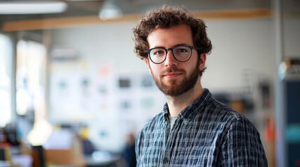 Fototapeta premium Young male UI UX designer in a modern creative office space