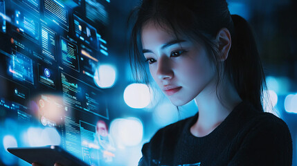 Sleek portrait of a focused UI/UX designer working on digital interface