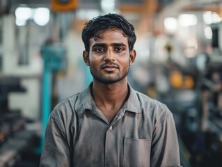 Obraz premium Portrait of a young worker in a factory.