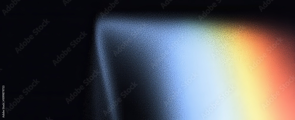 Aufkleber A grainy gradient background with an abstract flow of orange, blue, magenta, and pink colors, creating a glowing wave effect on a black, dark backdrop with noise texture, designed as a banner.