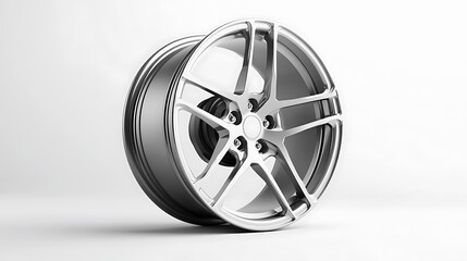 Obraz premium Sleek Silver Alloy Wheel Design for Modern Vehicles