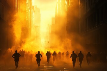 Employees Engaging in Charity Run in Morning Light