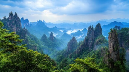 Obraz premium The mountains are blue and the sky is clear 