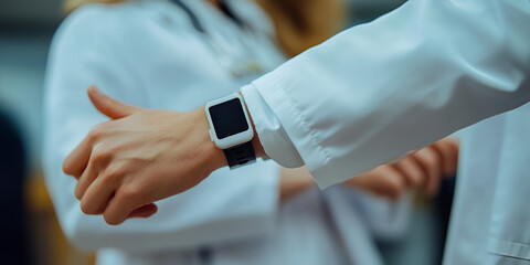 Obraz premium Doctor wearing smartwatch giving thumbs up