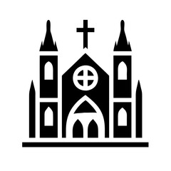 Obraz premium A minimalist vector icon of a church, featuring a traditional structure with a pointed roof, cross, and large arched windows. The design reflects simplicity and elegance, making it ideal for use in re