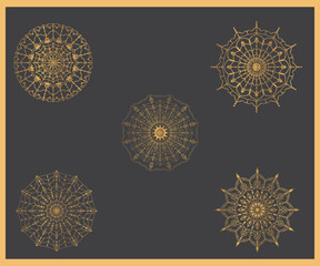 Golden Mandalas. Set of mandala with floral ornament pattern, Vector mandala relaxation patterns unique design with nature style, Hand drawn pattern, Mandala template for page decoration cards, 