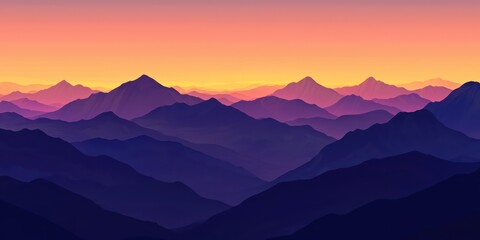 Fototapeta premium Silhouette of mountains at sunset, creating a dramatic scene with dark outlines against a colorful sky.