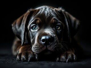 Fototapeta premium A Cane Corso puppy, in low light, showcasing soulful eyes.