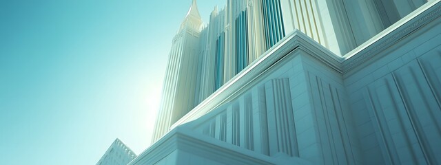 Obraz premium White Mormon temple, clear blue sky, bright, daytime, white walls