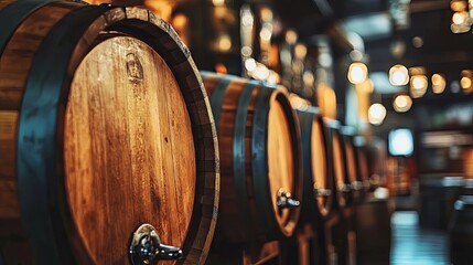 Wooden Wine Barrels in a Rustic Cellar