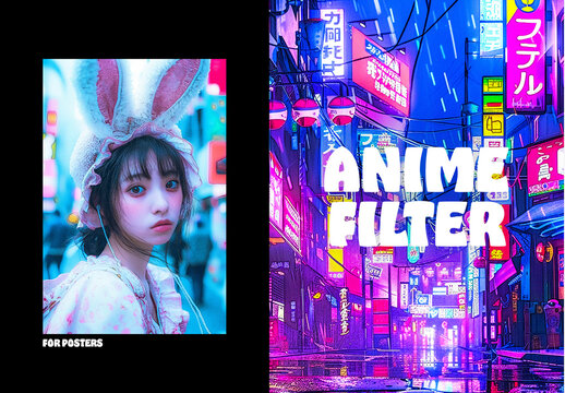 Anime Filter Poster Photo Effect Mockup
