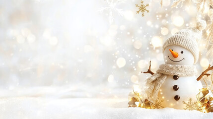 Obraz premium christmas background with cute funny laughing snowman