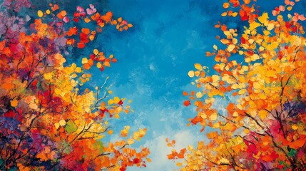 Autumn Leaves Against A Vivid Blue Sky
