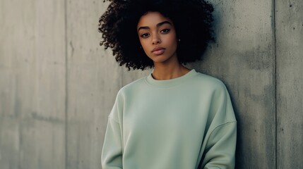 Young Woman Wearing A Light Green Sweatshirt