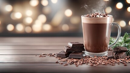 A glass mug filled with rich hot chocolate sits among assorted chocolate bars on a gray surface, showcasing a comforting and indulgent treat perfect for any time of year
