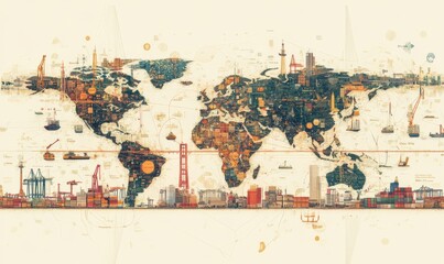 Fototapeta premium Intricate global value chains connecting manufacturers, suppliers, and distributors across borders - conceptual illustration of international trade and supply chains