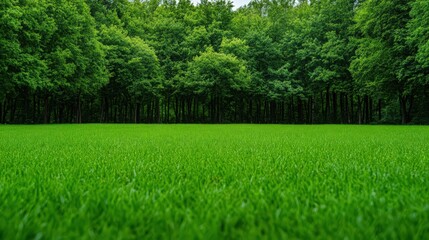 Obraz premium A lush green field with trees in the background
