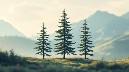 Fototapeta premium Sleek, tilted pine trees; minimalist logo.