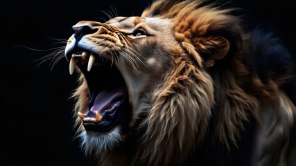 Roaring Lion on Black Background – Powerful Generative AI Illustration
