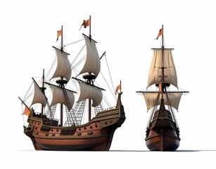 illustration of a medieval ship model isolated on a white background. Generate AI